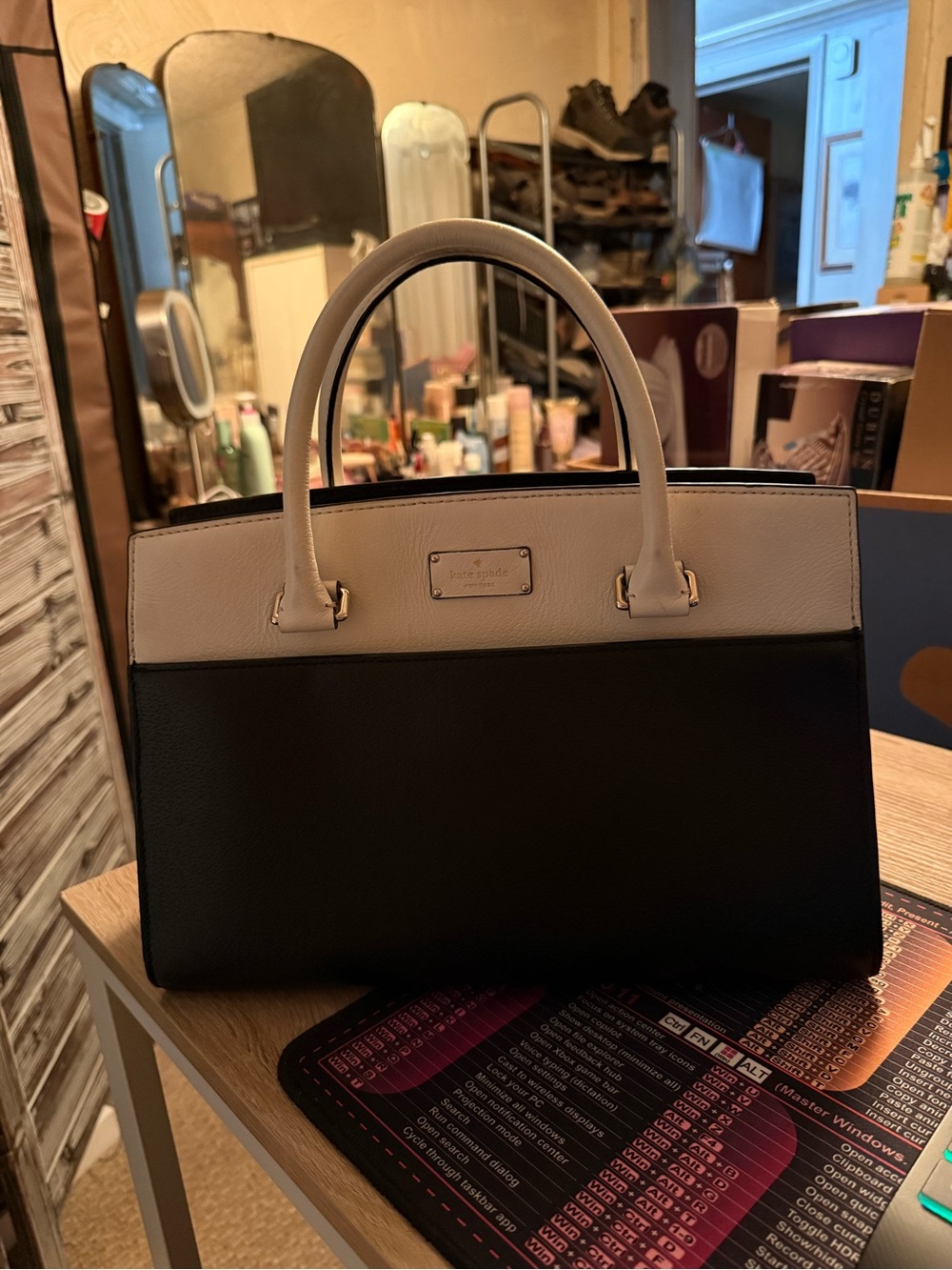 kate spade Black and Cream Two-Tone Structured Satchel